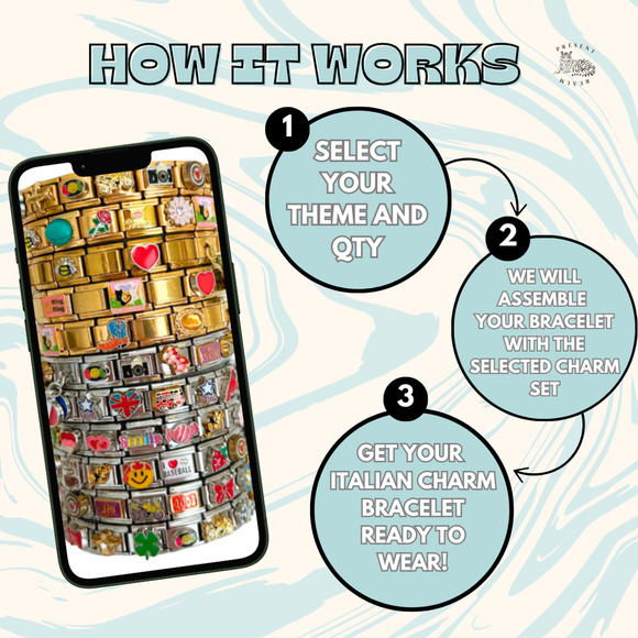 Italian Charm Bracelet READY TO WEAR Bracelet with 18 Coquette Charms Assorted - Picture 2 of 4